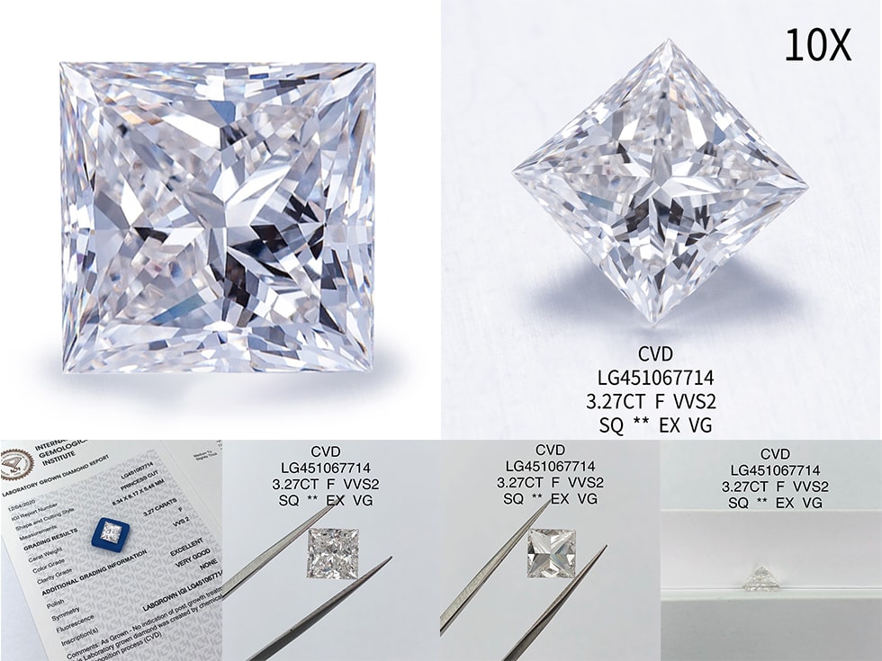 Jewelry Lab Created Diamond 1ct 2ct 3ct vvs vs si Square Shape Princess Cut Lab Grown Diamond