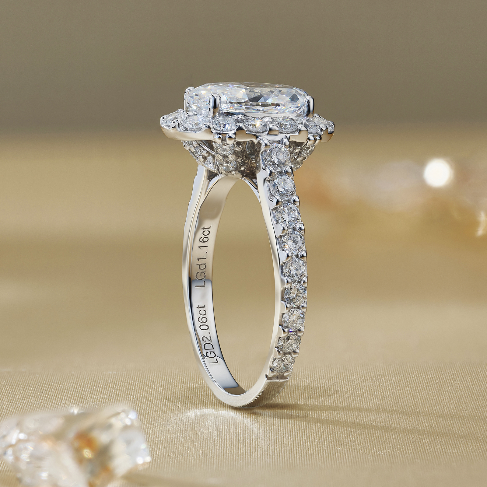 18k gold lab-grown diamond pave setting engagement ring