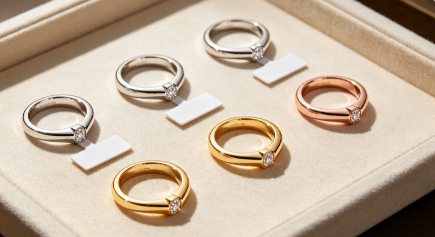Diamond ring settings in white, yellow, and rose gold